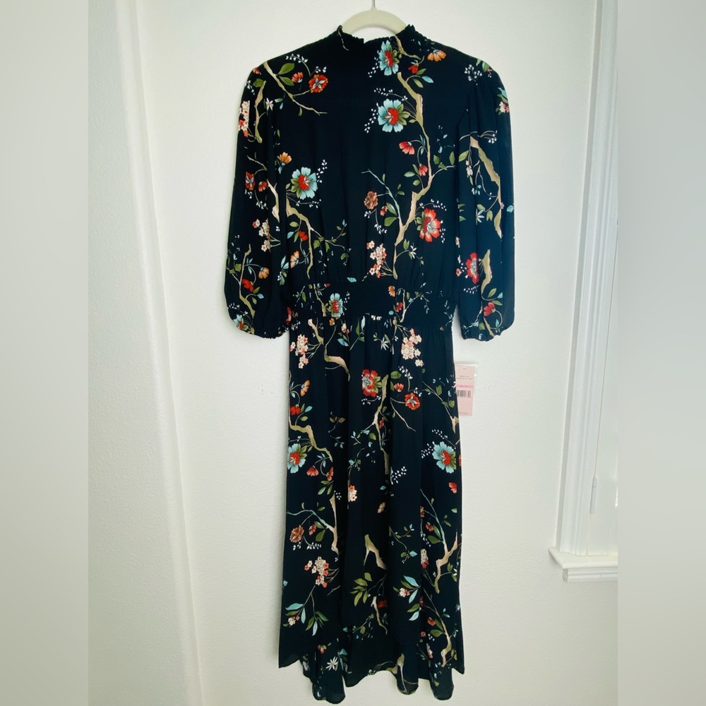 Nanette Lepore NWT Black Floral Midi Dress